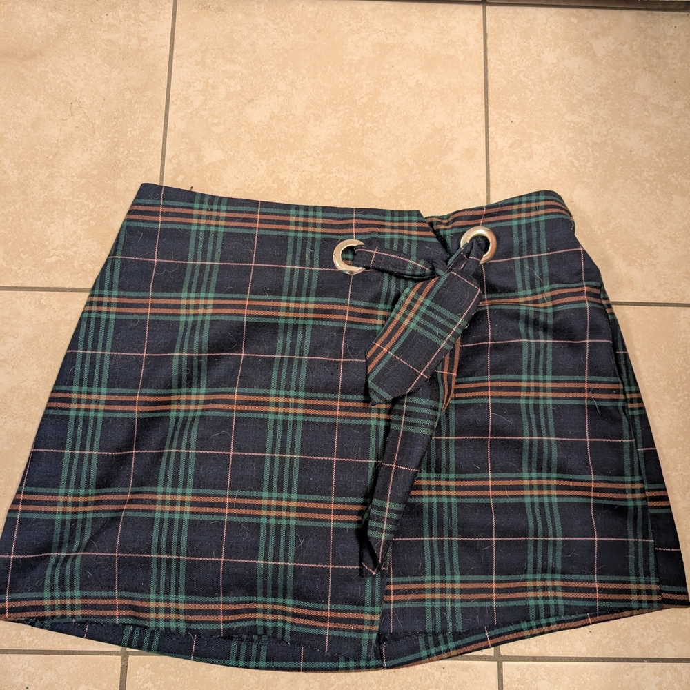 Plaid Wrap Skirt - Green and Black